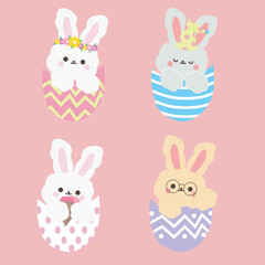 Cute Bunny Easter Cartoon Illustration