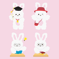cute bunny cartoon school illustration