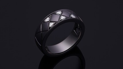 Geometric diamond ring, black rhodium