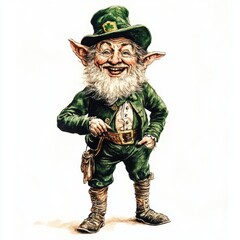 Fototapeta premium Cute Leprechaun fairy and green decorations of St. Patrick’s Day.