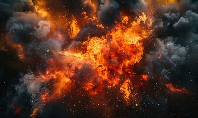 Dynamic explosion of fiery colors and smoke