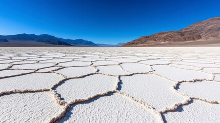 Expansive Salt Flats Under Clear Blue Sky in Desert Landscape