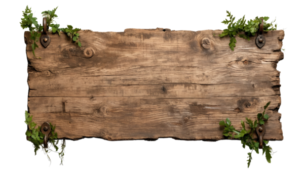 A beautifully aged wooden sign adorned with lush greenery, ideal for rustic decor, inviting an atmosphere filled with warmth, charm, and a touch of nature's elegance.