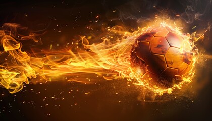 Fototapeta premium Fiery soccer ball in dynamic motion.
