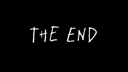 "The End" text animation featuring handwritten modern calligraphy with ink splatters. This animation is suitable for logos, posters, cinema, vlogs, movies, videos, and banners. Black background with a