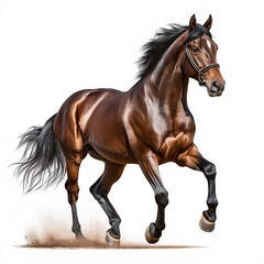 Fototapeta premium Majestic Brown Stallion Galloping: Dynamic Outdoor Animal Art of Equine Power and Muscular Elegance
