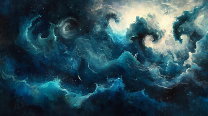 Swirling vortex, blue and teal tones, cosmic and mysterious feel. Cosmic - Galaxy. Illustration