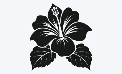 Black hibiscus flower icon, hibiscus flower silhouette, black vector illustration