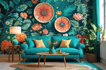 Vibrant Teal Canvas Wallpaper Design for Lively Interiors