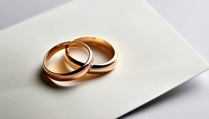 wedding rings on wedding card on a white background