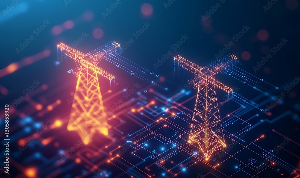 Poster AI-powered microgrid control center featuring futuristic design elements and advanced technology.