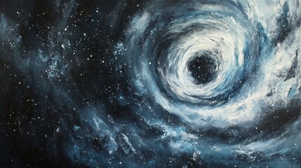 Cosmic swirl into black hole amidst starry nebula