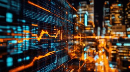 High-tech asset management system with AI investment tracking, stock price fluctuations, and wealth optimization.