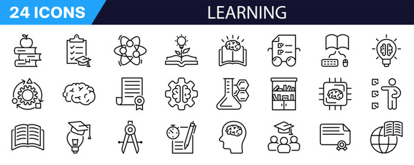 Learning icon set. Linear style. Education symbol.