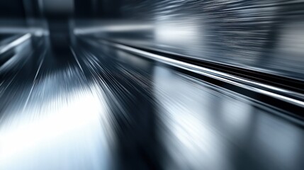 Blurred metallic rails speeding through urban tunnel