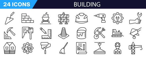 Building icon set. Linear style. Labor icon.