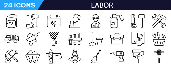 Labor icon set. Linear style. Building icon.