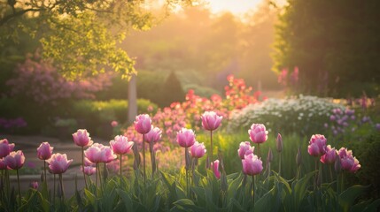 Fototapeta premium Beautiful garden with colorful flowers.