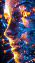 Dynamic mesh face with glowing orange highlights