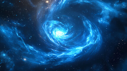 A mesmerizing display of swirling blue particles creates a cosmic vortex in deep space. Cosmic - Galaxy. Illustration