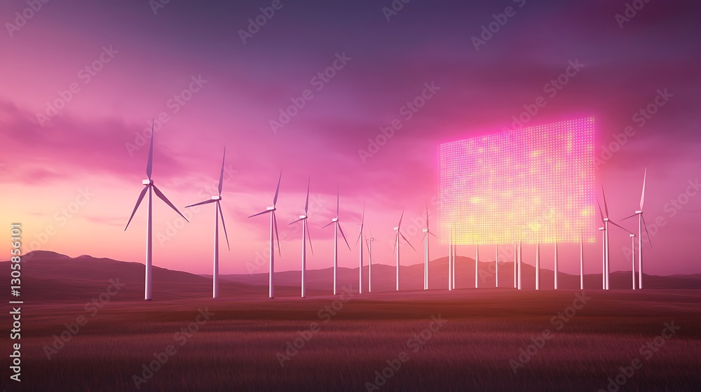 Aufkleber AI-powered wind energy farm featuring futuristic algorithms for advanced renewable solutions.