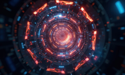 Obraz premium Futuristic Tech Tunnel, Neon Glow, Sci-Fi - Metaverse