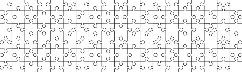 Fototapeta premium Jigsaw puzzle pieces pattern background., geometric square template with outline shapes. Flat vector illustration isolated on white