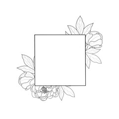 Floral frame with peonies and leaves