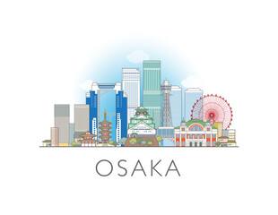 Fototapeta premium Osaka city Japan cityscape illustration skyline drawing in colour