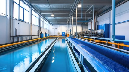 Fototapeta premium Water treatment facility safety inspection with filtration system monitoring and chemical safety compliance.