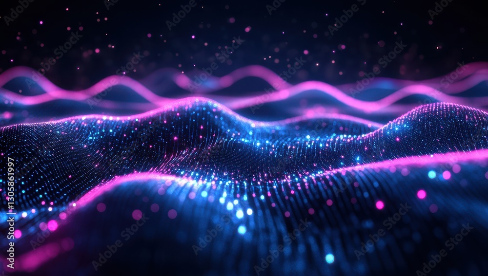Poster vibrant abstract digital waves with multicolored particles in a futuristic setting for visual effect
