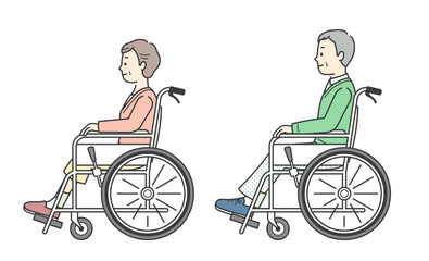 車椅子に座る高齢女性と高齢男性の人物イラスト