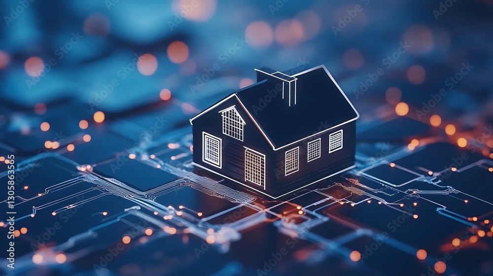Poster image depicting blockchain technology in real estate transactions, showcasing innovation and digital