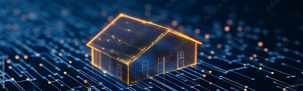 Poster image of blockchain technology applied to real estate transactions, showcasing innovation and modern
