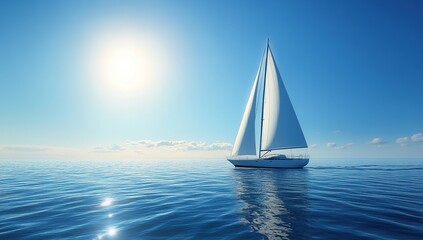 White Sailboat Sailing on a Sunny Ocean