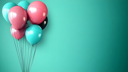 Pastel Balloons Floating Teal Background Party Celebration