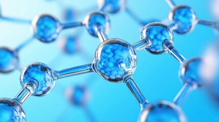 Blue Molecular Structure with Transparent Spheres and Bonds