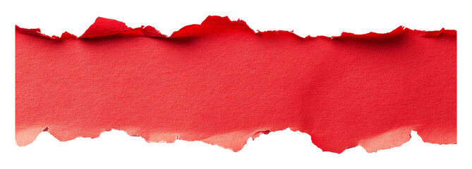 Ripped red paper with torn edges isolated on transparent background. Creative design concept