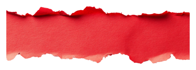 Ripped red paper with torn edges isolated on transparent background. Creative design concept