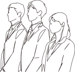肩を並べて立つビジネスパーソンの線画イラスト