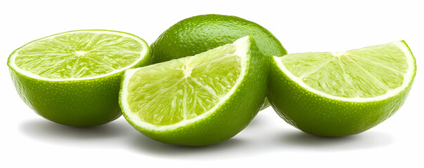 Fresh limes, cut, white background, food