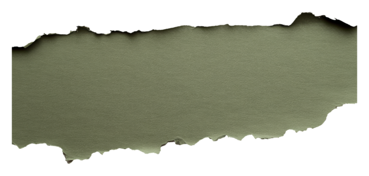 Torn green paper strip with rugged edges on transparent background. Craft and design concept