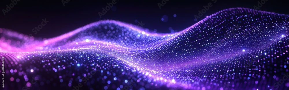 Poster vibrant abstract waves of colorful light particles creating a stunning visual display in a dark back