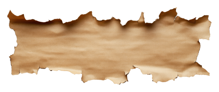 Old parchment with ragged edges isolated on transparent background. Vintage concept