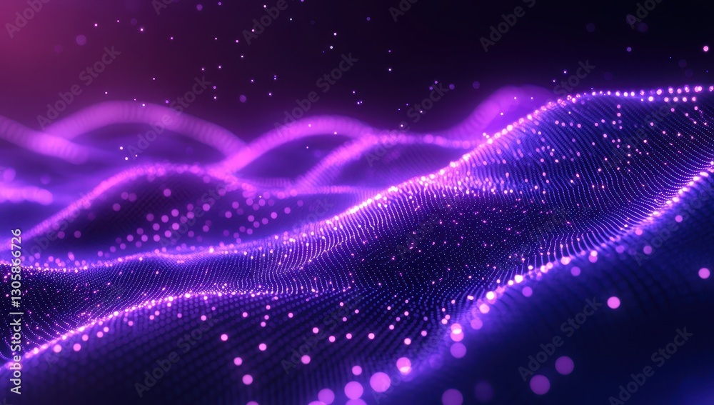 Poster vibrant abstract waves of light and color with sparkling dots, creating a dreamy background for tech