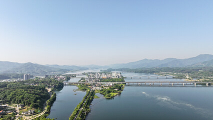 Aerial view Bukhangang River Republic of Korea