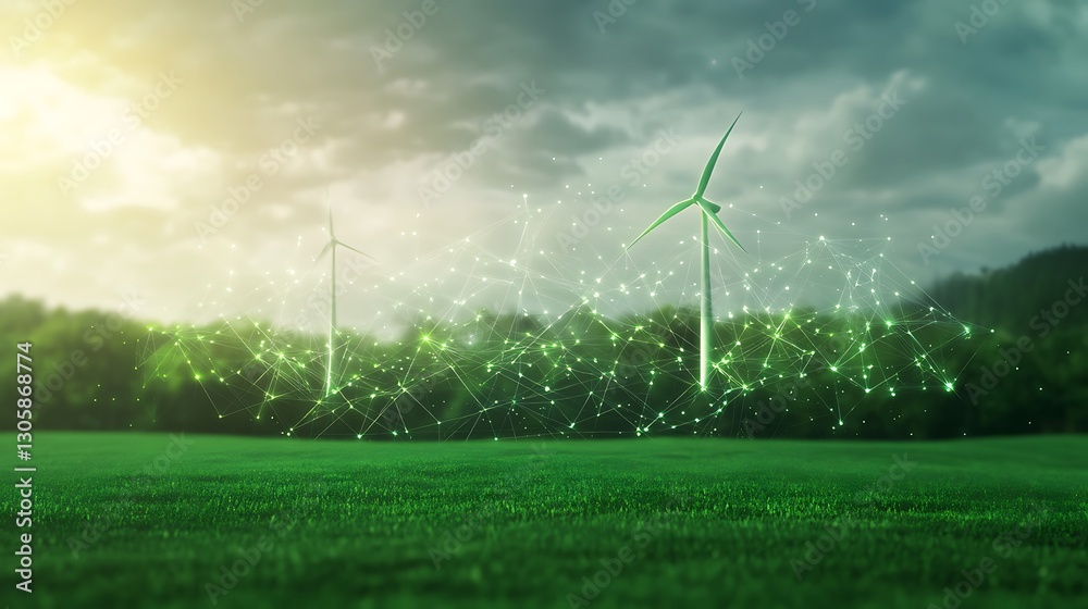 Poster a visually striking concept art image depicting future energy economy themes in a digital format.