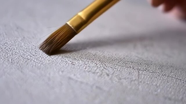 Closeup of a paintbrush painting on canvas, drawing abstract style picture in workshop, hobby, passion, profession