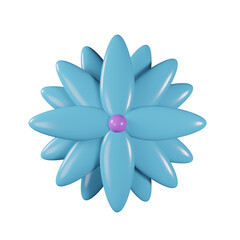 3D Blue Flower with Yellow Center