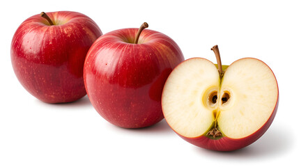 Gala apples with cut in half  isolated on white background. Clipping path.